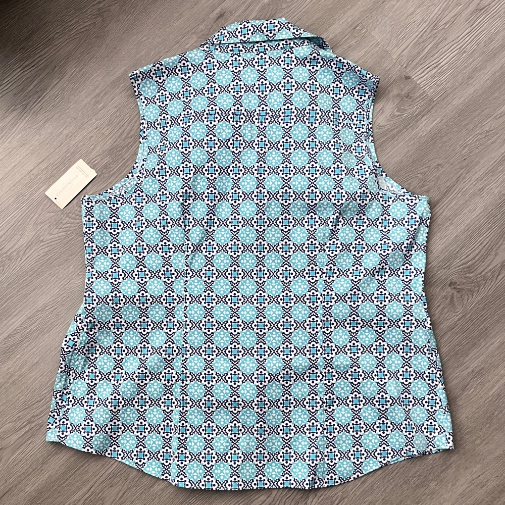 COPY- Charter Club Women's Tailored Fit Button Up Tank Top, Aqua Blue Plus 16W - Picture 6 of 7